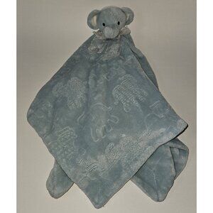 Thro Blue Elephant Lovey Embossed Animals Large 28"x28" Soft Fleece